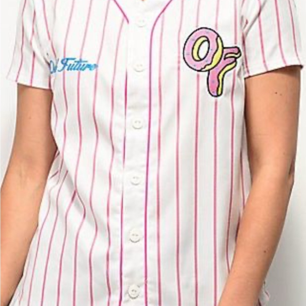Odd Future Jersey White and Pink Baseball Jersey with Pinstripes juniors XL